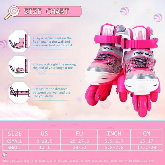 Sowume Kids Pink 1 Adjustable 8 Wheels Shine Safe And Fun Illuminating Skates - Picture 4 of 7